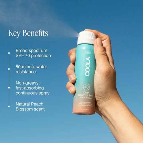 COOLA Organic Sunscreen SPF 70 - Vegan Sunblock Spray for Daily Protection | Peach Blossom Scent