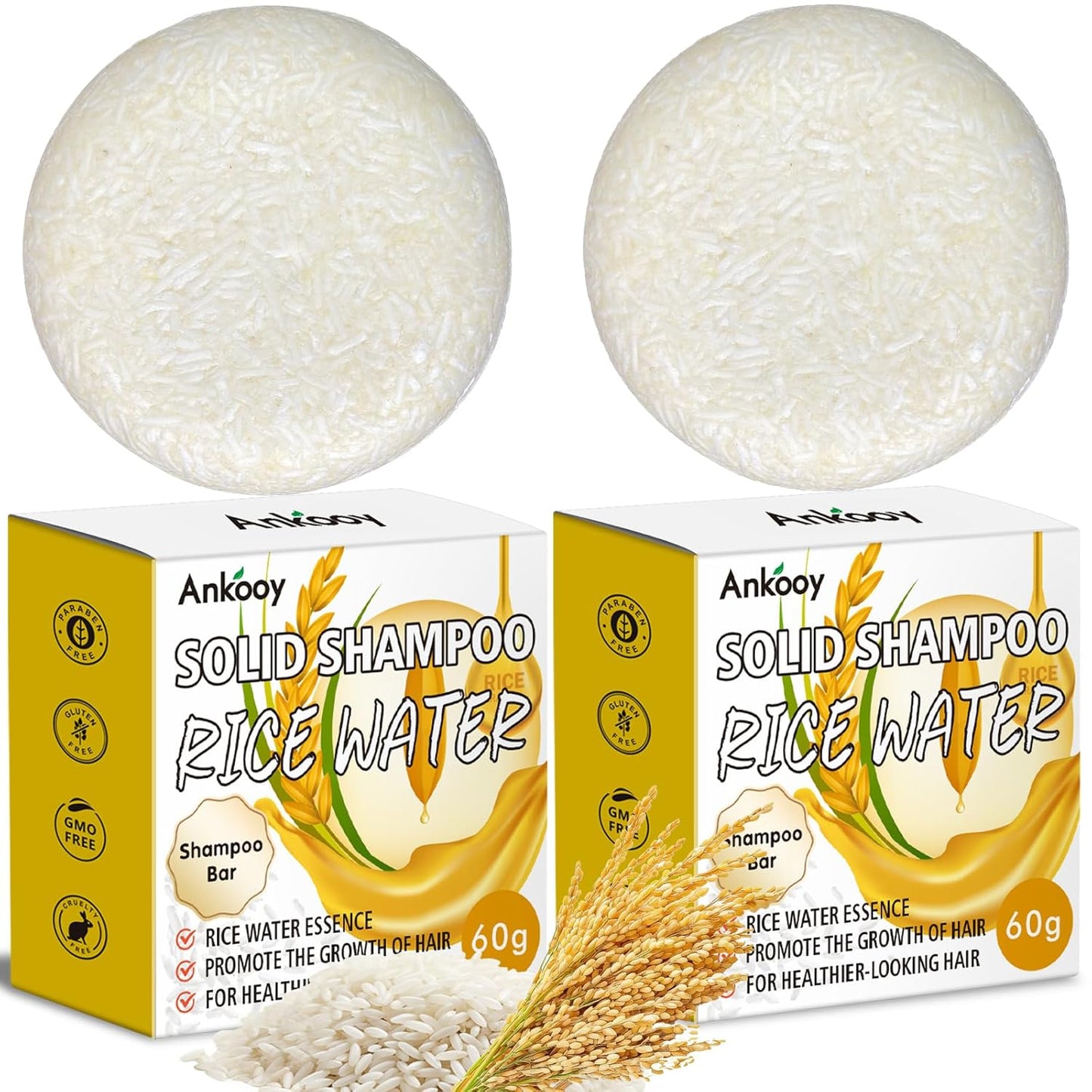 Skiennix Rice Water Shampoo Bar - Deep Cleansing Hair Growth Formula | 2 Pack, Paraben & Sulfate-Free, Vegan