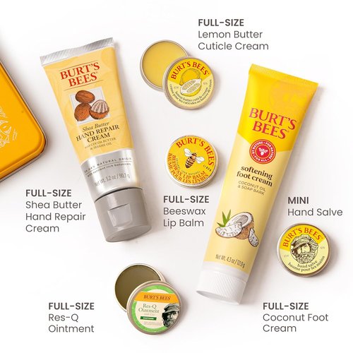 Burt's Bees Classics Gift Set - 6 Essential Products in Giftable Tin | Cuticle Cream, Hand Salve, Lip Balm & More