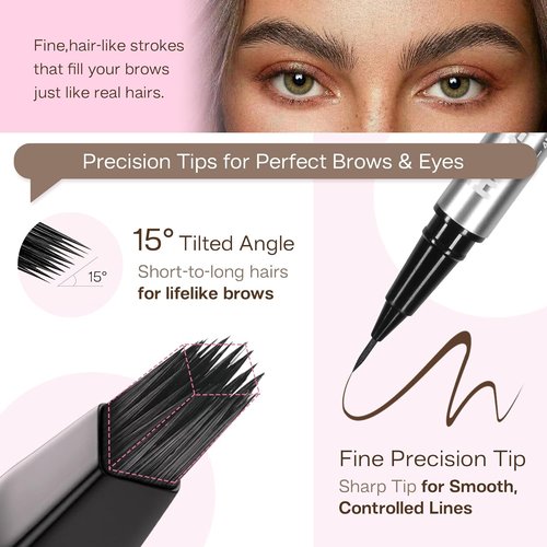 CALAILIS Eyebrow Pencil - 2-in-1 Microblading & Eyeliner with Waterproof Formula | Dark Brown
