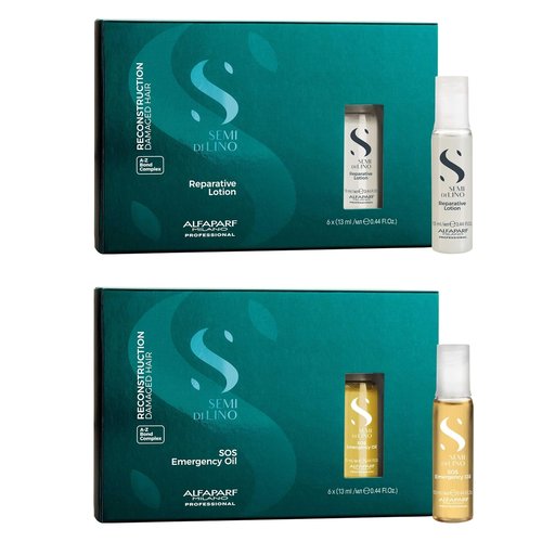 ALFAPARF MILANO Semi Di Lino Hair Repair Set - SOS Emergency Oil & Lotion for Damaged Hair - Adds Shine & Softness