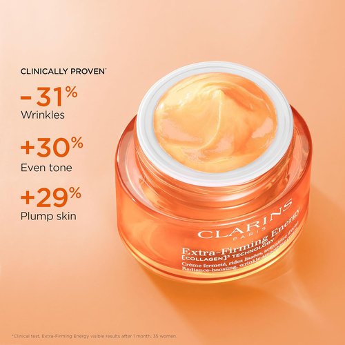 Clarins Extra-Firming Energy Face Moisturizer - 2-in-1 Anti-Aging Cream with Collagen & Niacinamide | Refillable | 1.7 Oz