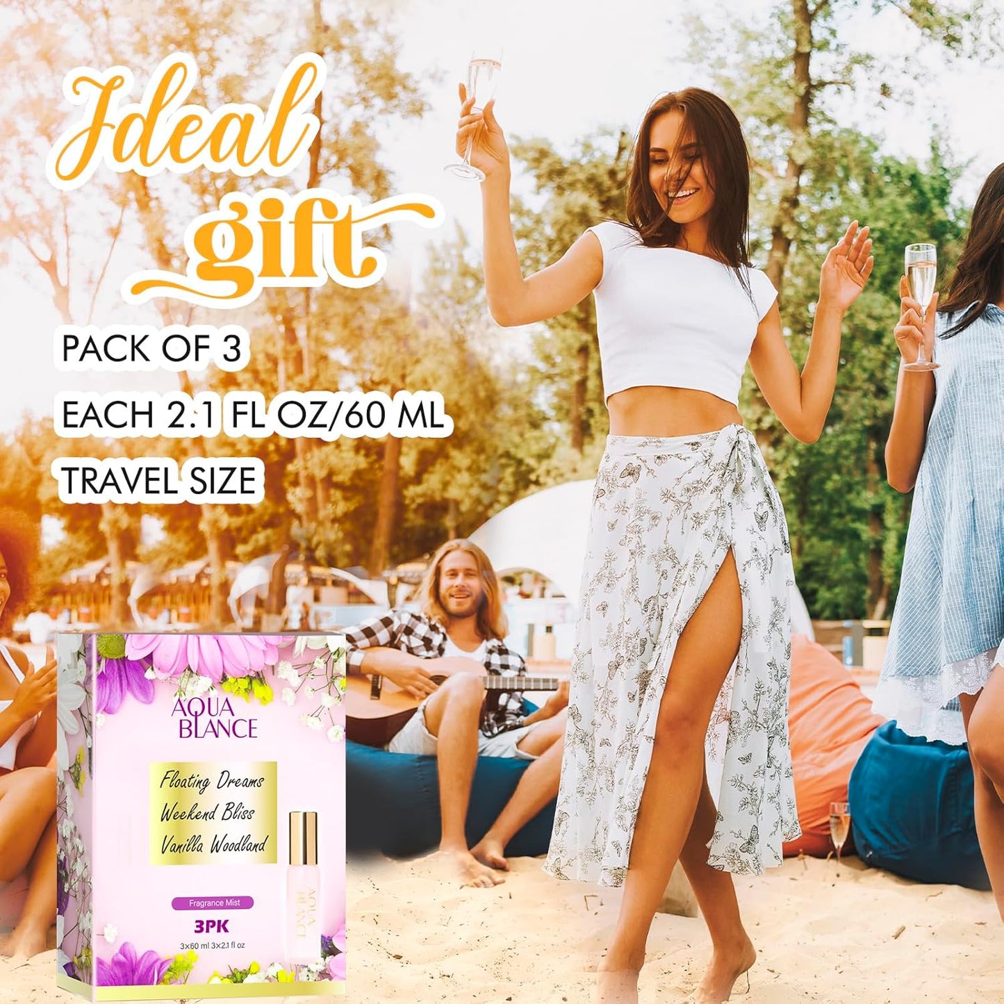 AQUA BLANCE Body Spray Set for Women - Travel Size 60ml | Three Scents: Vanilla, Lavender, Jasmine Raspberry