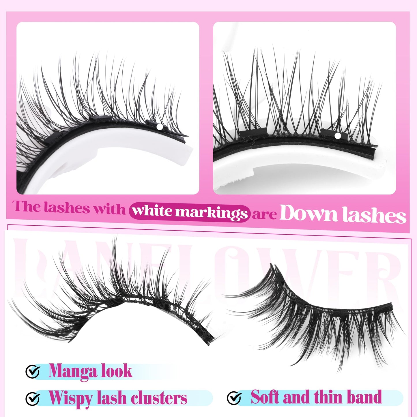 Magnetic Eyelashes without Eyeliner Reusable Magnetic Eyelashes Natural Look Magnetic Eyelashes with Applicator Manga Lashes with Magnets Wispy Magnetic Lashes by Lanflower