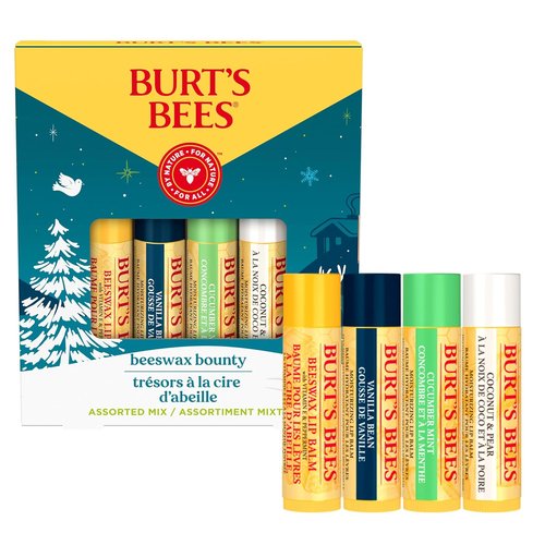 Burt's Bees Lip Balm Set - Assorted Flavors Including Classic Beeswax, Vanilla, Cucumber Mint & Coconut Pear (Pack of 4)