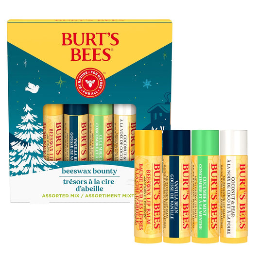 Burt's Bees Lip Balm Set - Assorted Classic Flavors: Beeswax, Vanilla, Cucumber Mint & Coconut Pear (Pack of 4)