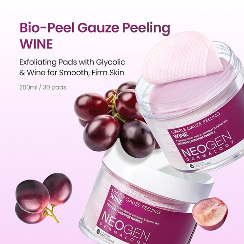 DERMALOGY by NEOGENLAB Bio-Peel Gauze Peeling Pads - Exfoliating & Firming with PHA, Red Wine & Hyaluronic Acid | 30 Pads