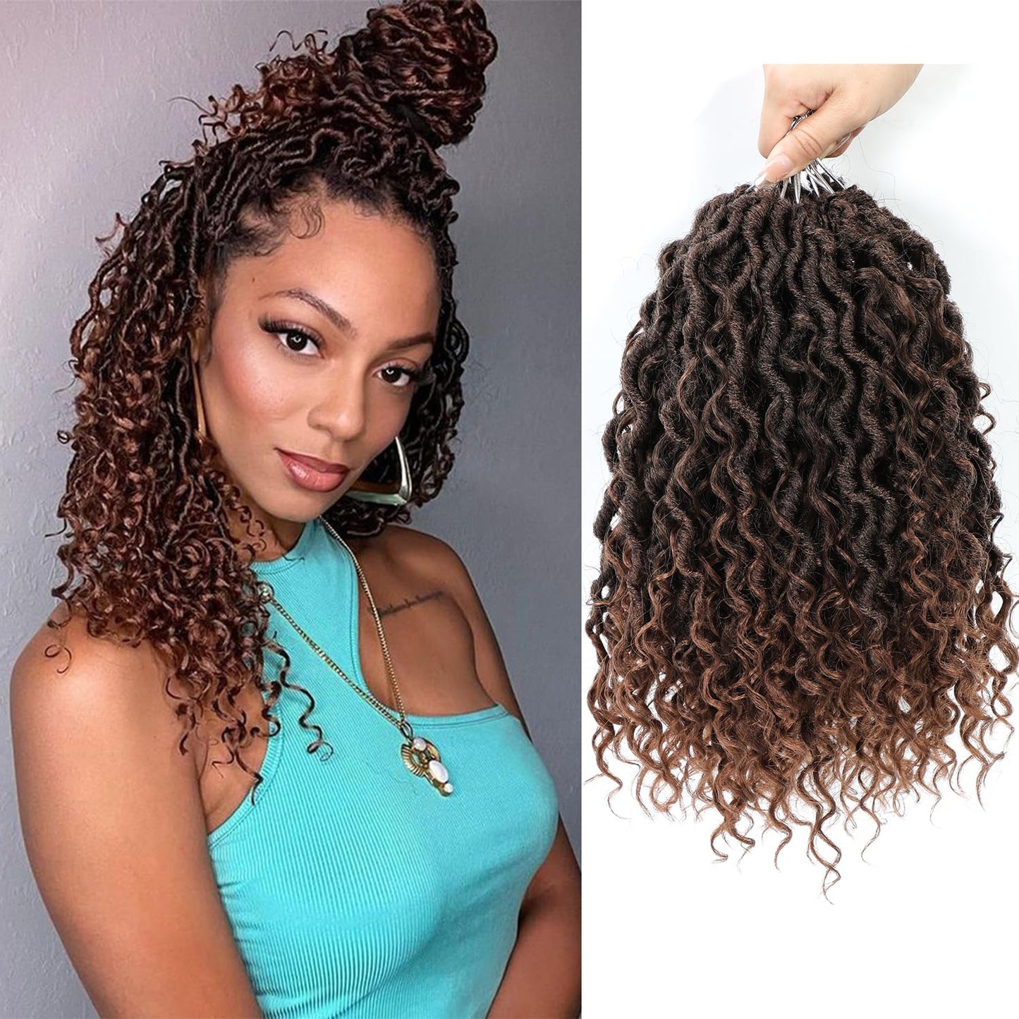 Goddess Locs Crochet Hair 14Inch 8 Packs Pre Looped Faux Locs Crochet Hair Bohemian Crochet Braids Hair for Black Women T30