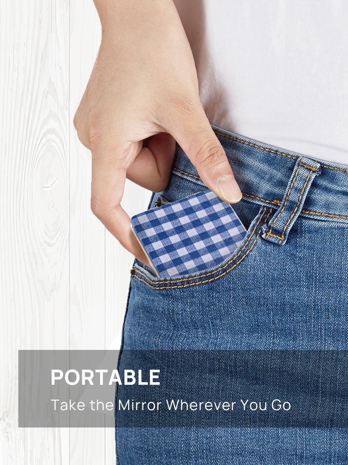 OMIRO Compact Mirror, Unique Plaid Pattern PU Leather 1X/3X Magnification, Ultra Portable for Purses, 2.76" W x 2.76" L, Blue Plaid