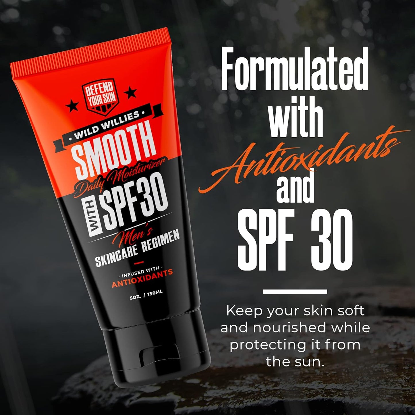 Wild Willies Men's Daily Facial Moisturizer SPF 30 - Antioxidant-Rich Lightweight Lotion for All Skin Types