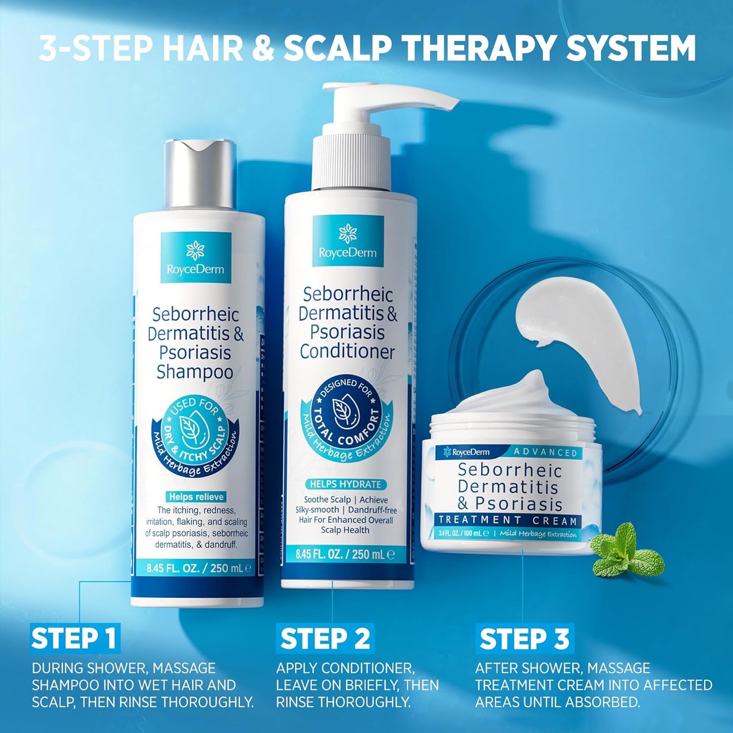 Seborrheic Dermatitis & Psoriasis Cream by [Brand Name] - Scalp Therapy Set for Itching Relief & Flaking Control