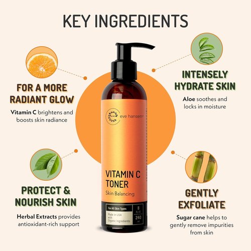 Eve Hansen Vitamin C Toner - Hydrating Facial Toner with Aloe & Tea Tree | 8 oz for All Skin Types