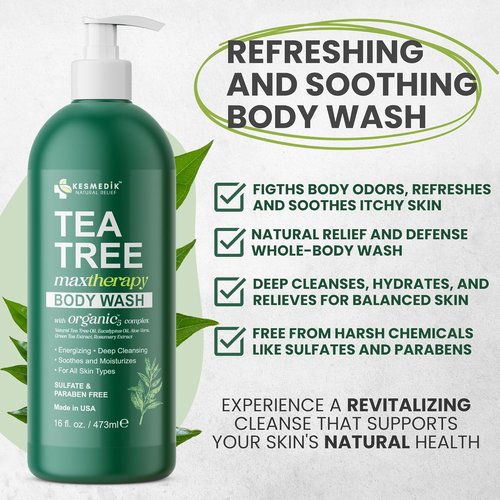 KESMEDIK Tea Tree Body Wash - MaxTherapy Itchy Skin Relief Soap for Men & Women | 2-Pack, Original Edition