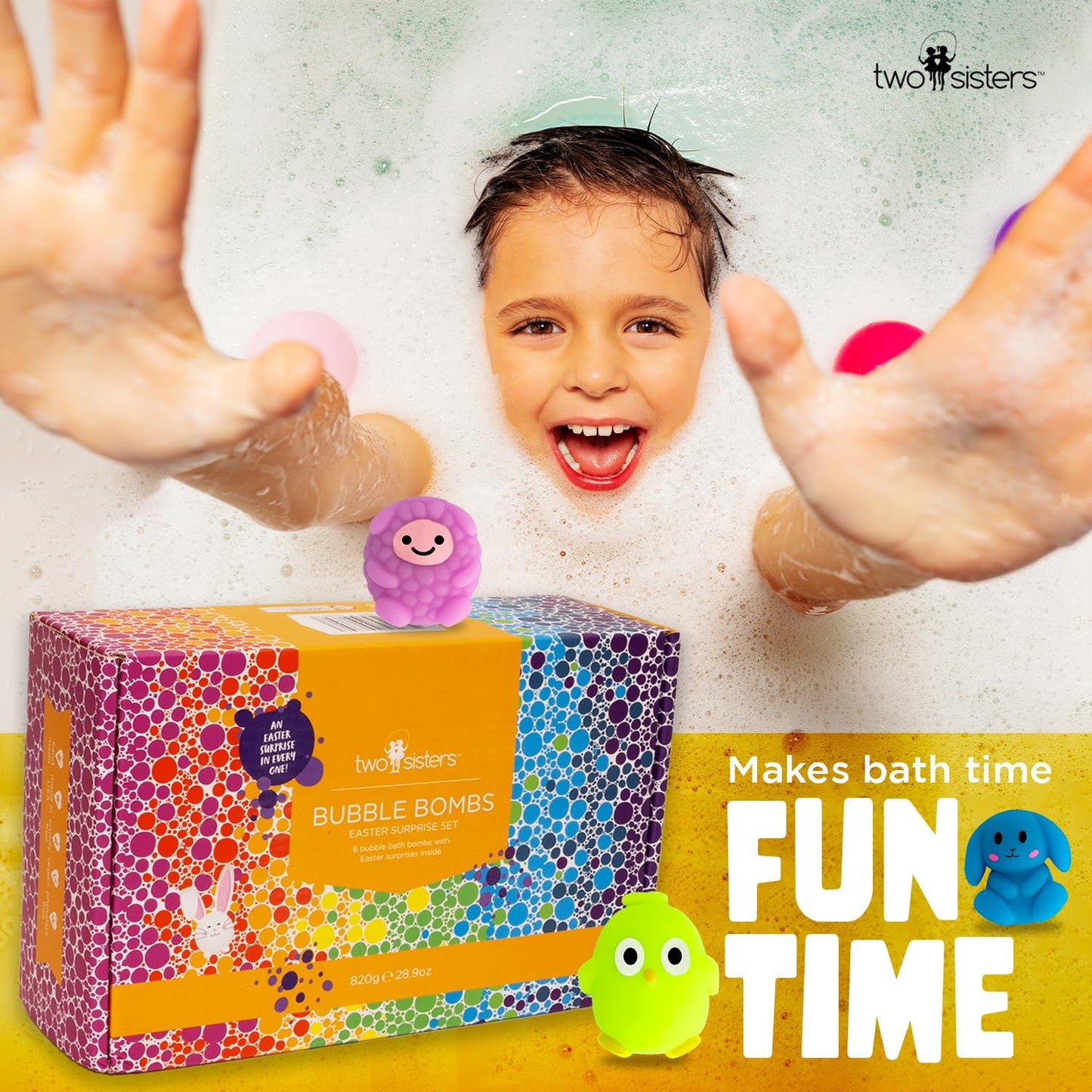 Easter Bath Bombs for Kids with Surprise Toys Inside (6 Pack) - Easter Basket Stuffers for Boys and Girls - Large Spring Bubble Bomb, USA Made, Incredible Fragrances & Colors by Two Sisters