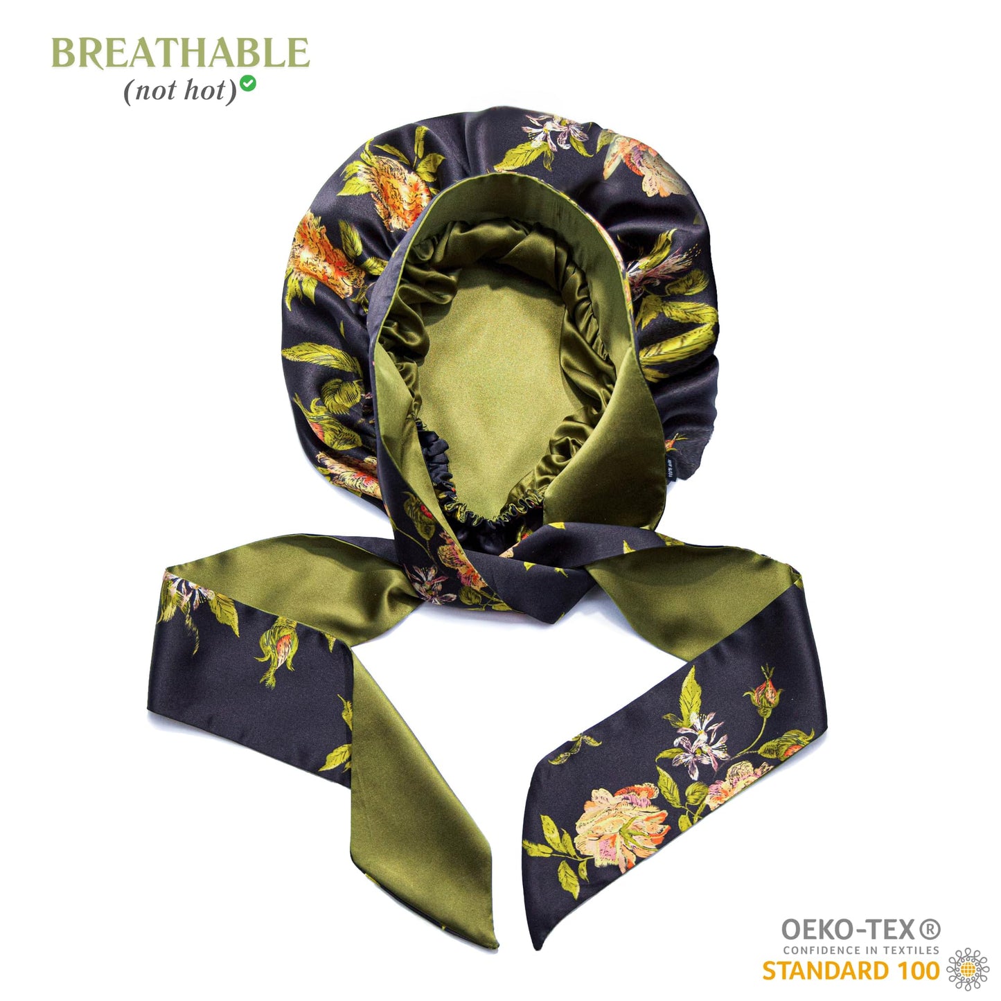 Wild Rose 100% Pure Silk Hair Bonnet Luxurious Reversible Wonder Loop Mulberry Silk for Curly Hair - Ultimate Sleeping Companion with Ties for Women - Handmade in USA