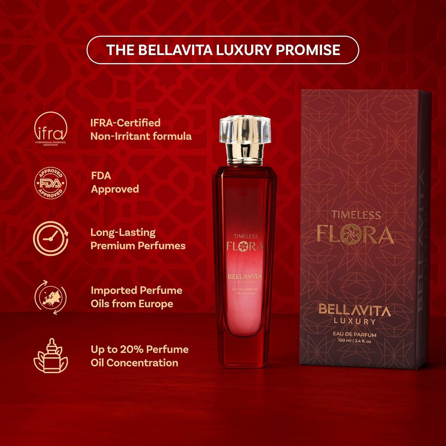 Bella Vita Luxury Timeless Flora Women's Fragrance - EDP Perfume with Floral Notes | 100 ml | Gift for Her
