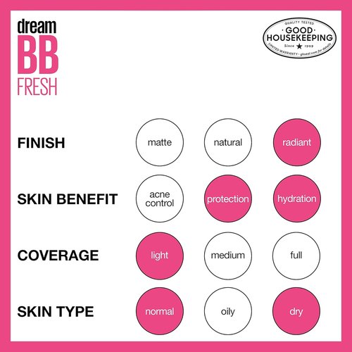 Maybelline Dream Fresh BB Cream - 8-in-1 Hydrating Beauty Balm with SPF 30 | Sheer Tint, Oil-Free, 1 Fl Oz
