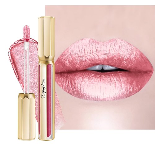 Depuplum Metallic Pink Lipstick - Long-Lasting Hydrating Color | Shimmer Finish, Full Coverage, DP114 Daytime
