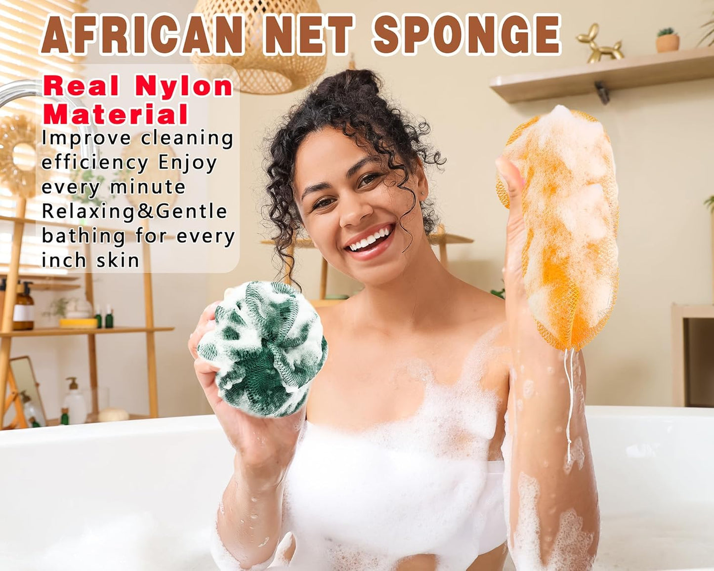 Skiennix African Net Sponge - Exfoliating Body Scrubber for Daily Use | 2 Pack (Yellow & Dark Green)