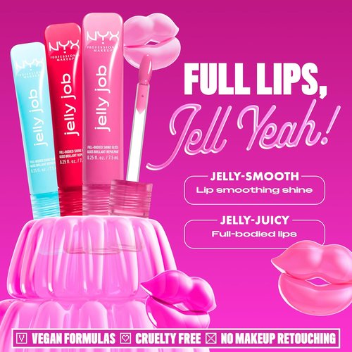NYX PROFESSIONAL MAKEUP Jelly Job Lip Gloss - Full-Bodied, Smoothing Shine in Juicy Jelly (Bright Pink)
