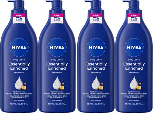 NIVEA Essentially Enriched Body Lotion for Very Dry Skin with Hyaluronic Acid, Almond Oil and Deep Nourishing Serum, 72-Hour Body Moisturizer, 16.9 Fl Oz Pump Bottle