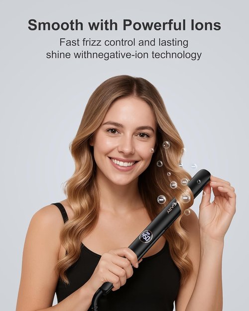ANNLARY Hair Straightener - 1 Inch 2-in-1 Flat Iron & Curler | Fast Heating Titanium Ceramic for All Hair Types