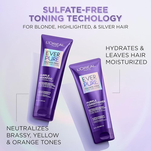 L’Oreal Paris EverPure Purple Shampoo & Conditioner Set - Sulfate-Free for Blonde & Silver Hair | 1 Kit