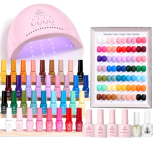 Beetles Gel Nail Polish Kit with U V Light -35 Colors Gel Polish Set 68 Pcs One Color One Bottle Mood Mosaic Nail Kit with Top Base Coat Beauty Must Have DIY Salon Manicure Gifts for Women Teen Girls