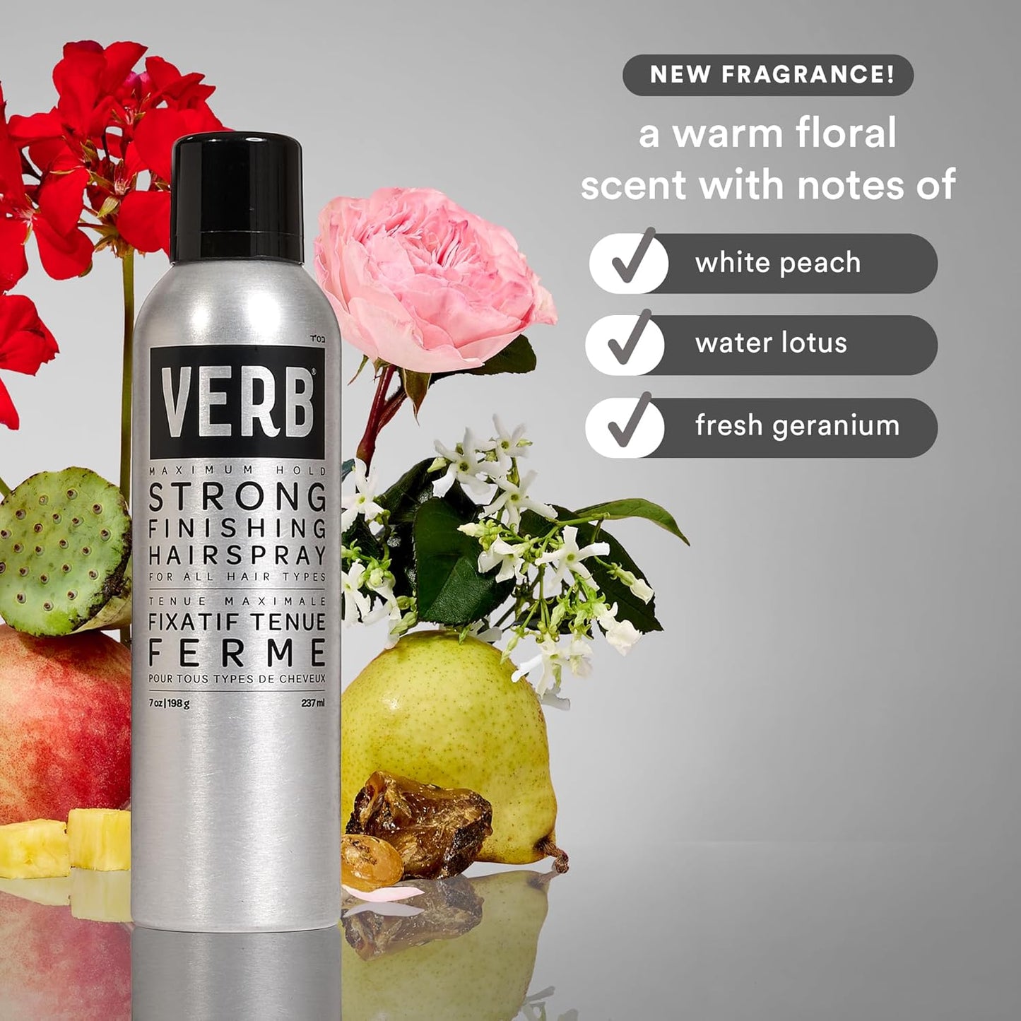 VERB Strong Finishing Hairspray, 7 oz - Firm Hold + Humidity Resistant - Warm Floral Scent