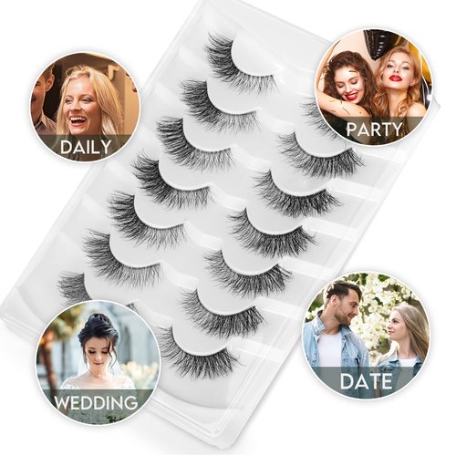 False Eyelashes Cat Eye Fluffy Wispy Faux Mink Lashes 7 Pairs Dramatic Volume Jiocolor Eyelash Pack DJ-41