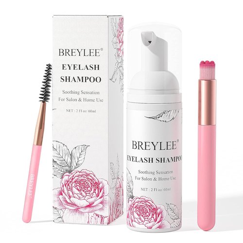 BREYLEE Eyelash Cleanser - Paraben & Sulfate Free Shampoo Foam with Brushes | 60ml (2 fl oz) for Salon & Home Use