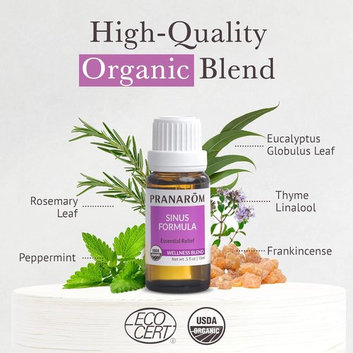 Pranarom - Organic Sinus Formula Essential Oil Blend for Wellness | Aromatherapy 15ml