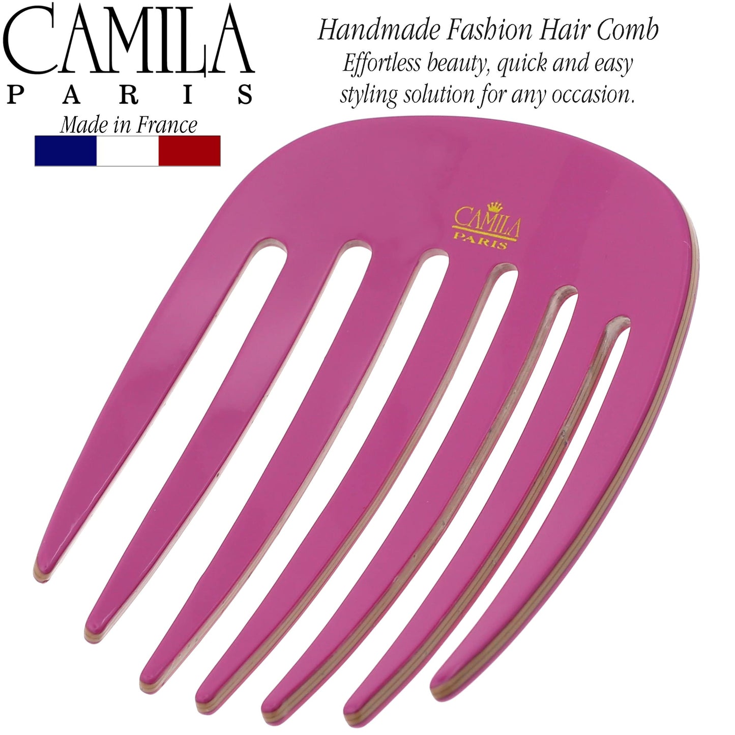 Camila Paris CP3412 French Hair Side Comb Small Rounded, Purple, Handmade French Twist Hair Combs, Strong Hold Hair Clips for Women Bun Chignon, No Slip Styling Girls Hair Accessories Made in France