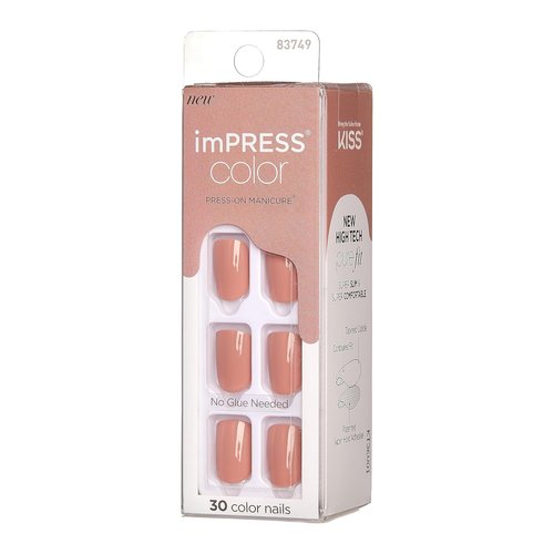 KISS imPRESS Press-On Nails - No Glue, Short Squoval Shape, Pink 'Sandbox' - 30 Nails & Accessories Included