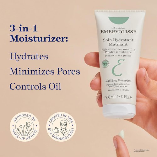 Embryolisse Mattifying Moisturizer - Oil-Control Face Cream with Organic Turmeric Extract | 1.69 Fl Oz