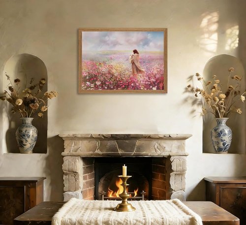 Framed Jesus and Lamb Canvas Wall Art - Jesus Saves Painting for Church & Home Decor | 12x16in