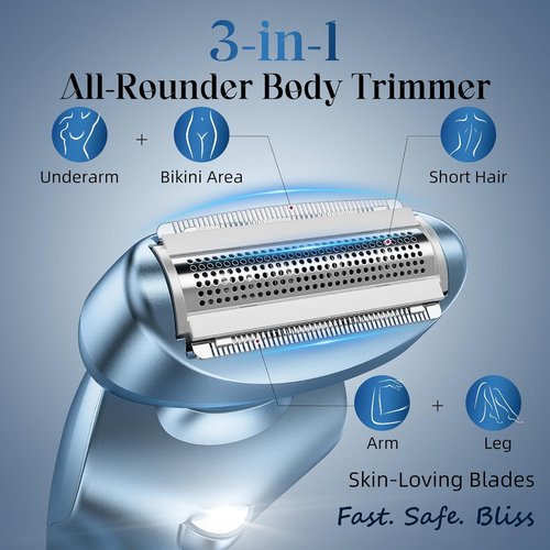Rategist Cordless Electric Razor for Women - Rechargeable Painless Bikini Trimmer | IPX7 Waterproof Shaver with LED Display - Deep Blue