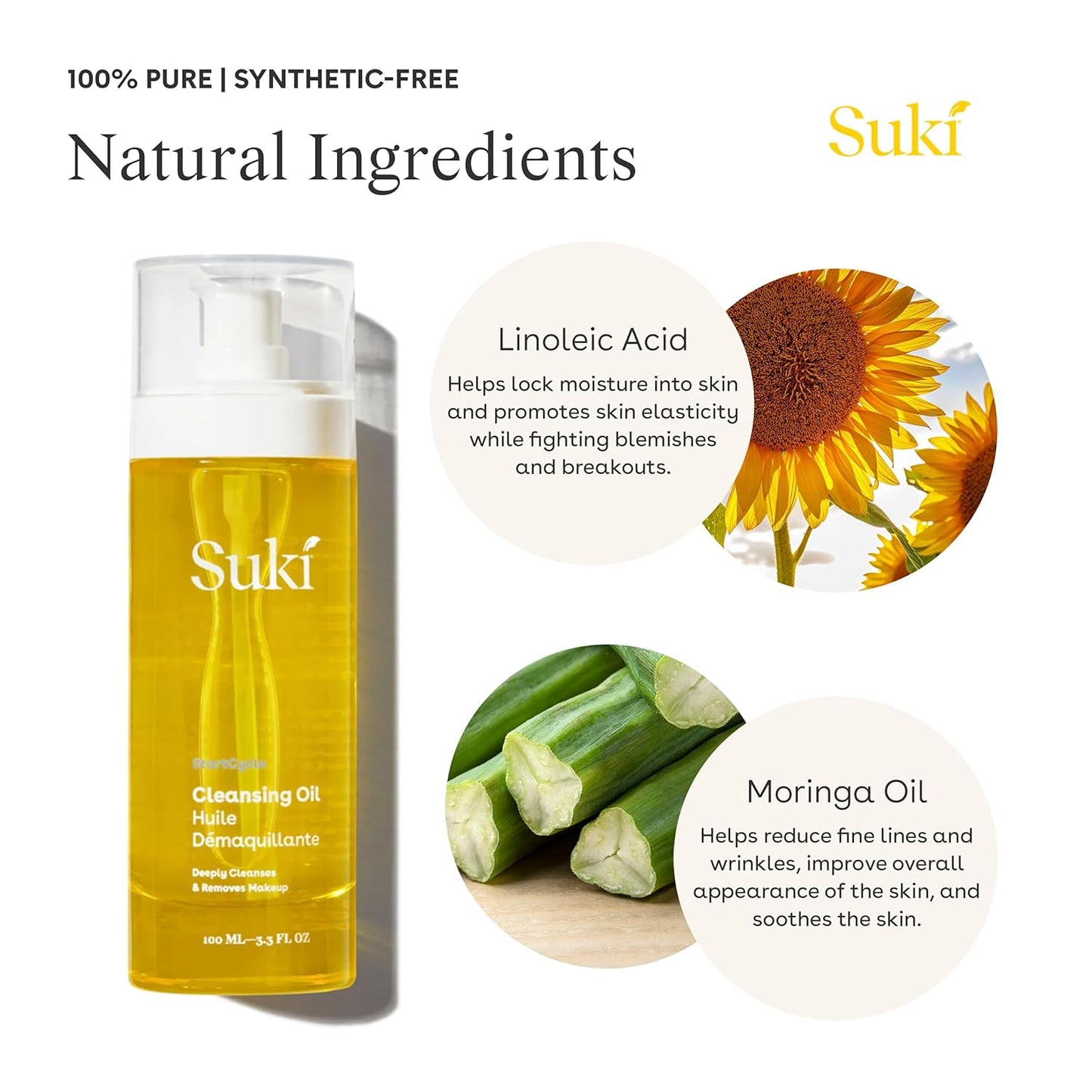 Suki Cleansing Oil - Makeup Remover & Facial Cleanser | Hydrates Skin & Prevents Breakouts - 4 Fl Oz