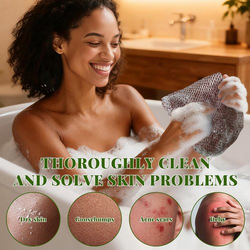 African Net Sponge | Authentic Exfoliating Scrubber Bath Sponge Set - 3 Pieces for All Skin Types (Linen, Brown, Black)