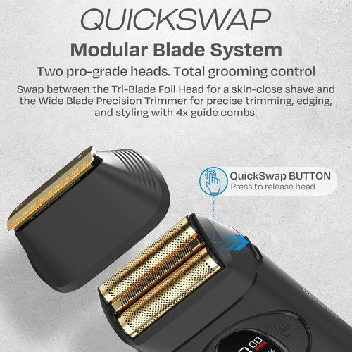 HUMMINGBIRD MK17 DualPro Foil Shaver & Beard Trimmer - Gold Titanium Blades, Turbo Shaving, USB-C Charging