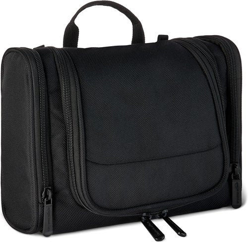 Amazon Essentials Toiletry Bag - Spacious Hanging Dopp Kit with Multiple Compartments, Black