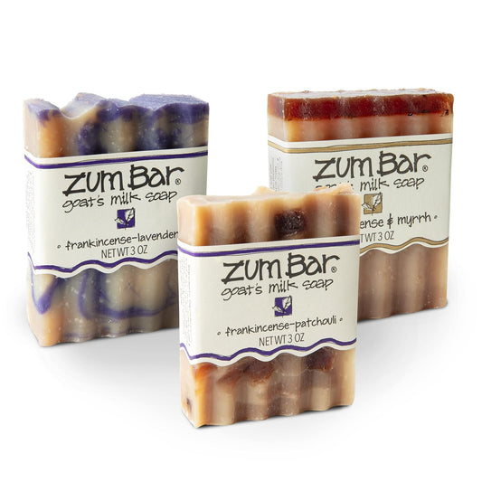 Zum Indigo Wild Goat's Milk Soap Bar - Nourishing Essential Oil Soap for Hands & Body - 3 oz - Frankincense (3 Pack)