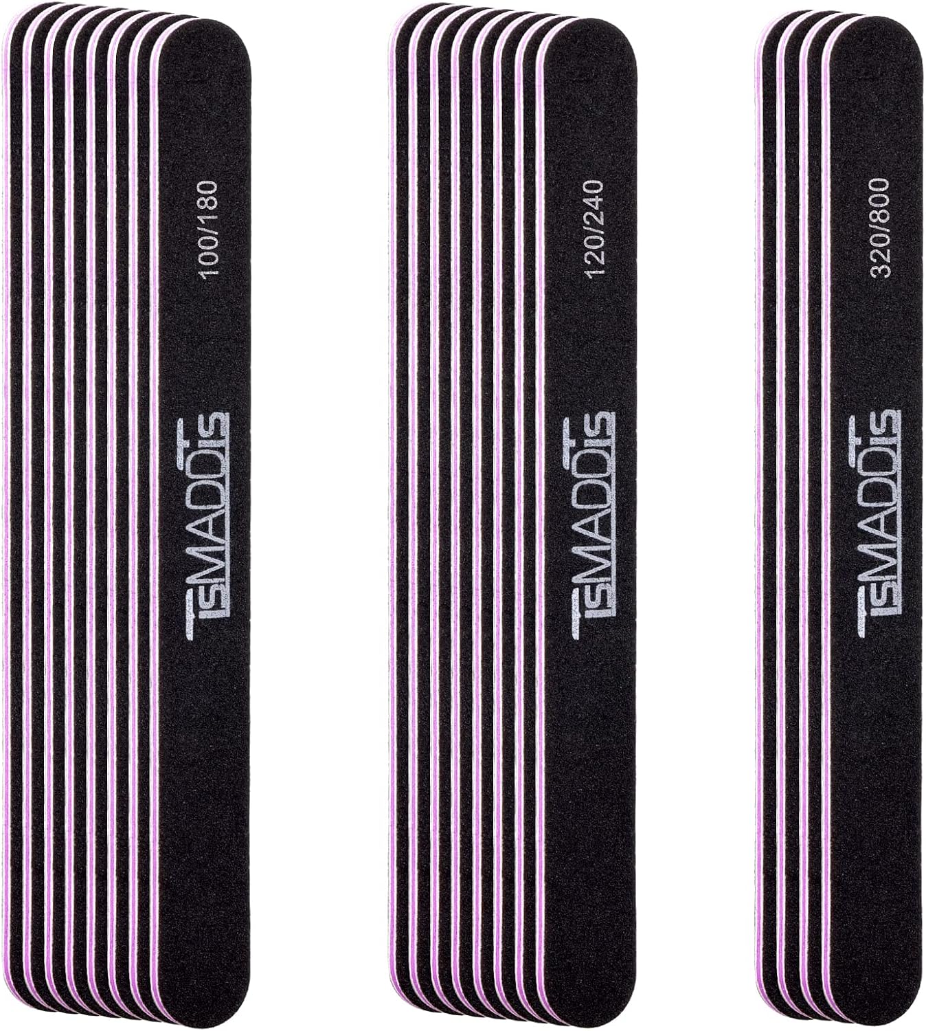 TsMADDTs Nail File Set - 20 Double-Sided Emery Boards for Professional Manicure & Pedicure | Various Grits