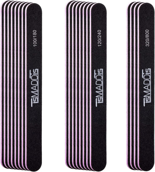 TsMADDTs Nail File Set - 20 Double-Sided Emery Boards for Professional Manicure & Pedicure | Various Grits