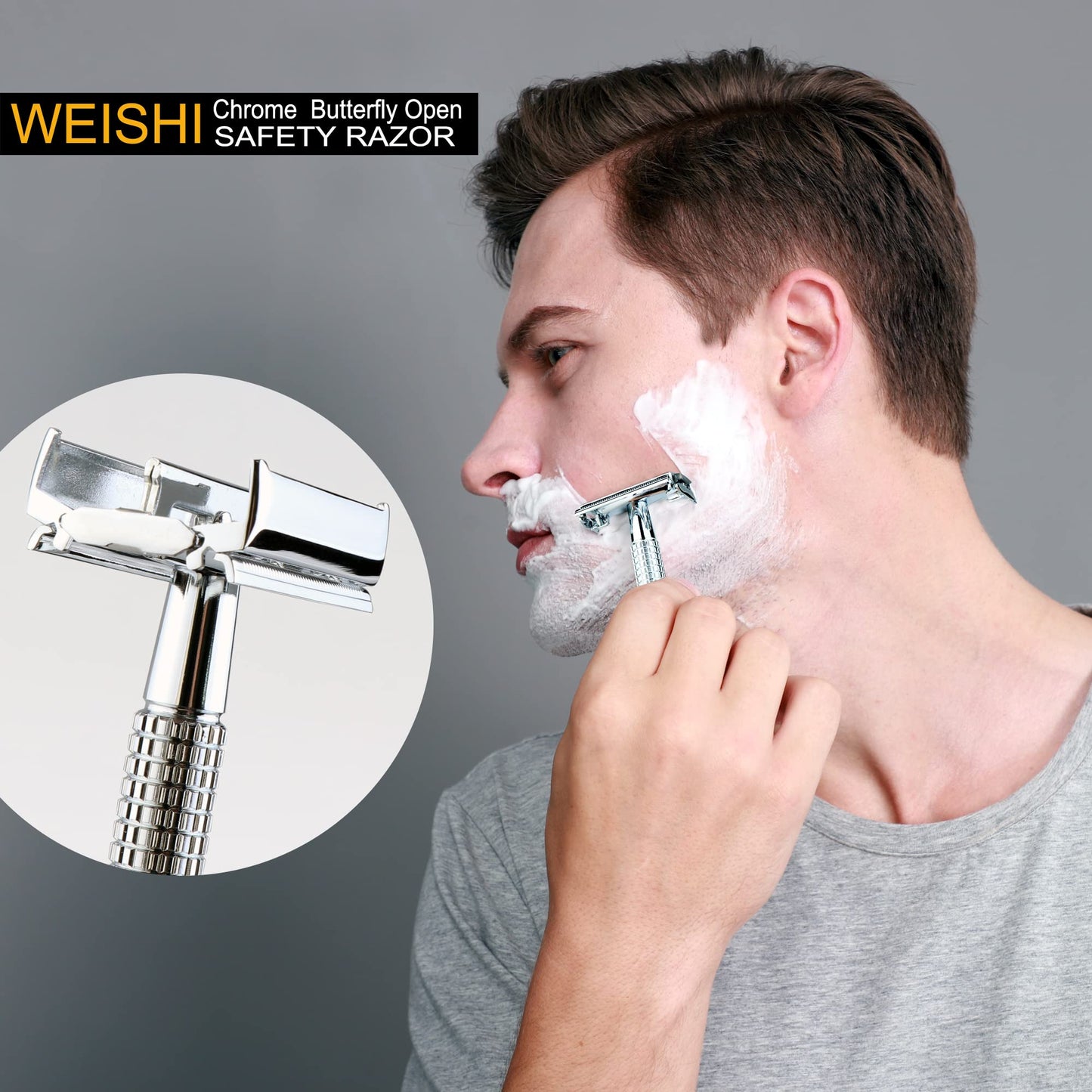 WEISHI Butterfly Open Double Edge Safety Razor Chrome Short Handle Reusable Eco Friendly Razor