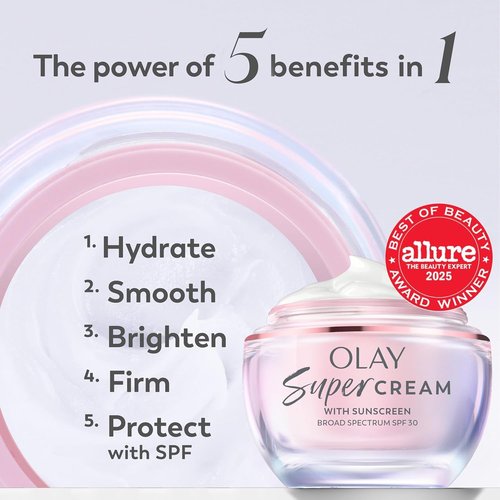 Olay Super Cream - Lightweight Face Moisturizer with SPF 30 | 5-in-1 Skin Care Benefits - 1.7 oz