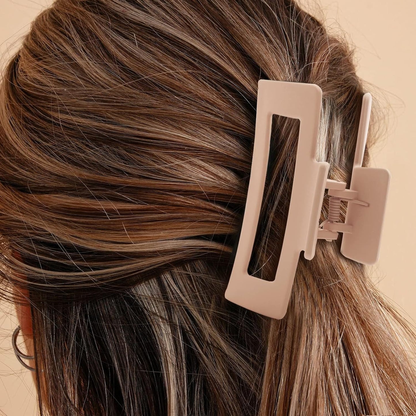 6 Pack Square Claw for Women Girls, 3.5" Medium Non-slip Rectangular Matte Clips Strong Hold Jumbo Hair Styling Accessories, Cool