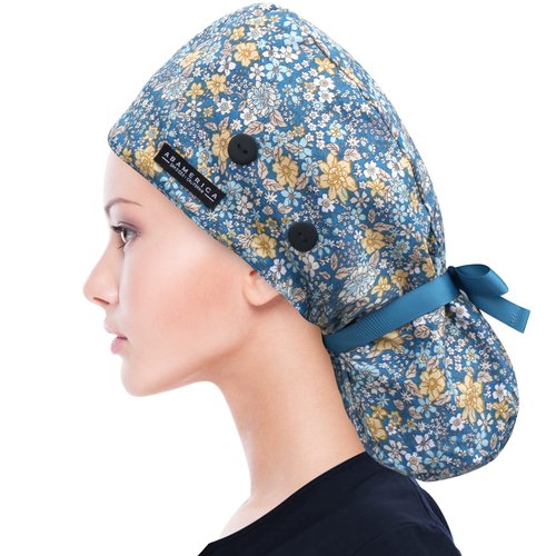 ABAMERICA Ponytail Scrub Caps for Women Surgical Caps Nurse Hat with Functional Ponytail Holder for Long Hair, Single or Satin-Lined