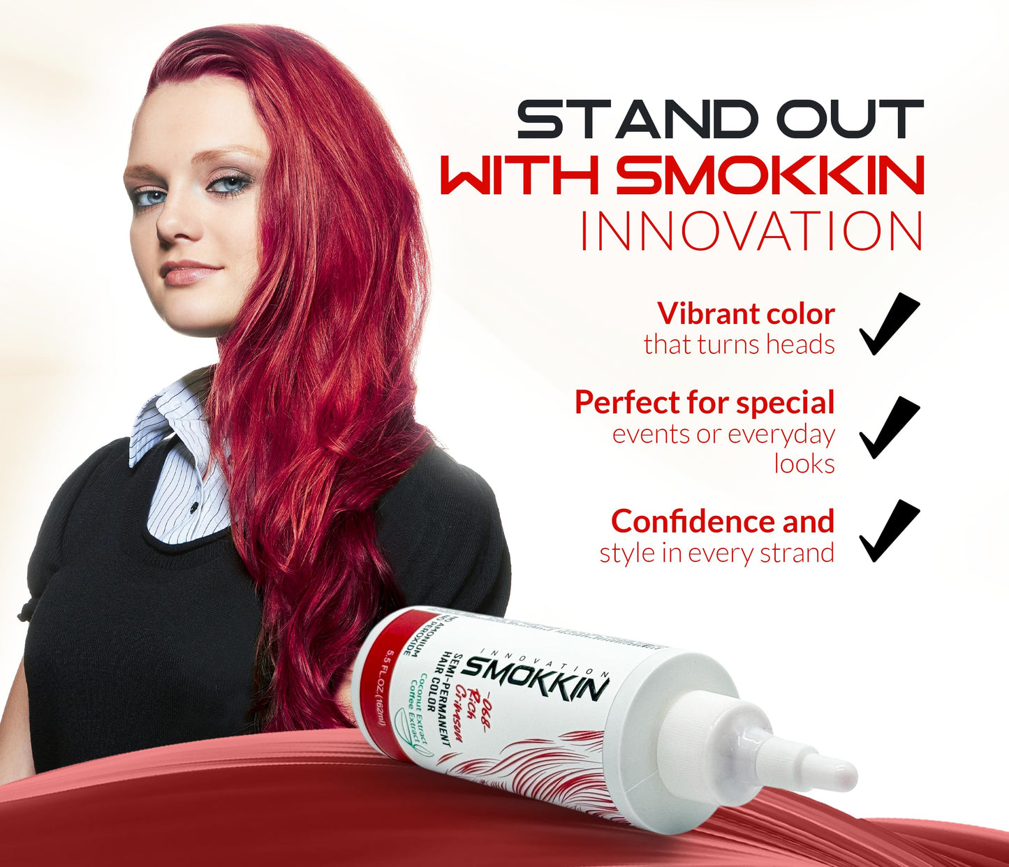 Smokkin Innovation Semi Permanent Hair Color (068 Rich Crimson) | Vegan & Clean Hair Dye for Natural Hair | No Ammonia, No Peroxide | Works on 4C Human Hair, Crochet & Braiding Hair | 5.5 Fl Oz