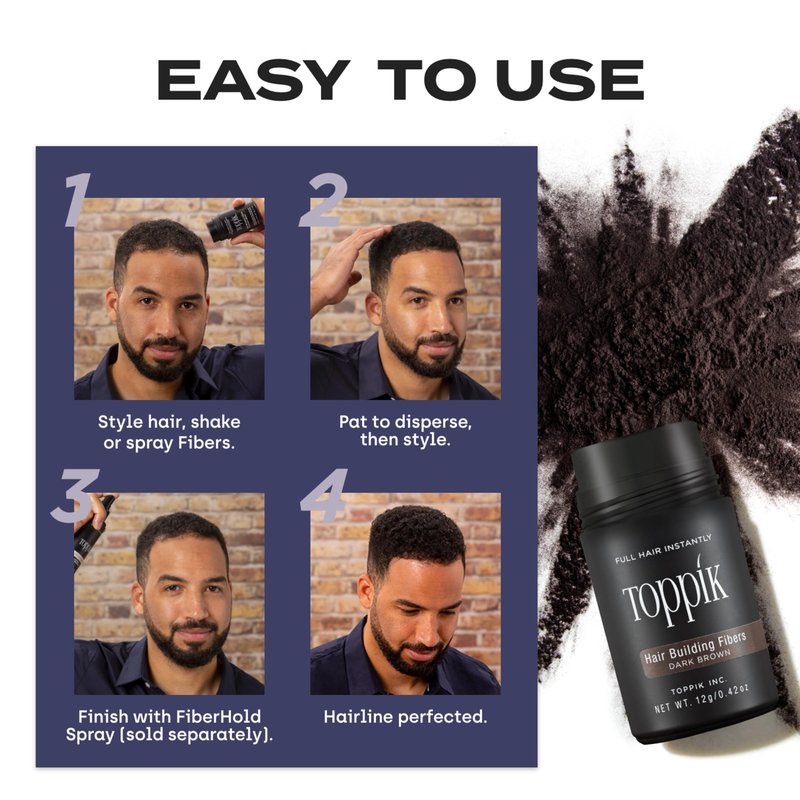 Toppik Hair Building Fibers, Dark Brown, 27.5g Fill In Fine or Thinning Hair, Instantly Thicker, Fuller Looking, 9 Shades for Men & Women, Keratin Protein Formula